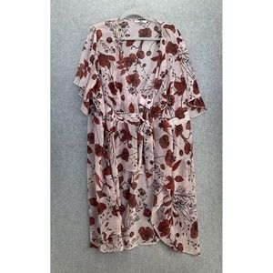 V By Very Women's Sheer Coverup Floral Size 10 US Font Tie Ruffle Hem Pink Long